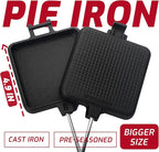 Campfire Pie Iron 4.9" Large Cast Iron Sandwich Maker for Camping 2 Pcs with Storage Bag - 21.7 inch Adjustable Handles - Campfire Cooking Equipment for Grilling & Outdoor Cooking