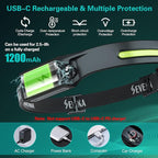 SEVENKA Rechargeable Headlamps with Carrying Case, Bright LED Headlamp Flashlight, Wide Floodlight & Spot Light, 1000 Lumen, Motion Sensor,2.4oz Lightweight Headlight for Hiking, Camping Gear