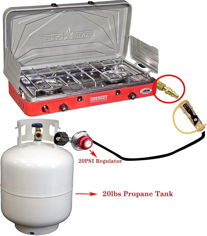 MENSI 1/4" Propane Adapter Quick Disconnect Fitting Compatible for Stansport, Camp Chef Mountaineer,Eureka Gonzo, Jetbroil Camping Stove Grill (Adapter for Stove)