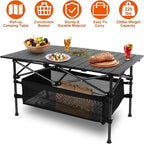 Folding Camping Table, Portable Aluminum Roll-up Lightweight Picnic Table with Large Storage Basket and Carrying Bag for Camping, Picnic, BBQ, Beach, Party, Backyard