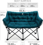 EVER ADVANCED Double Camping Chair for Adults, Padded Folding Camping Love Seat with Side Pocket Portable Camping Couch, Two Person Heavy Duty Folding Outdoor Chair with Cushion,Support 600lbs,Green