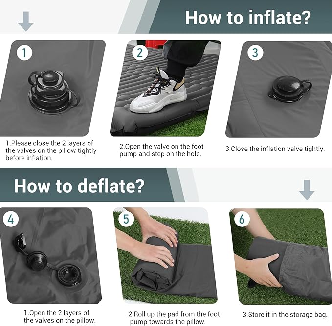 Elegear CumbreX Double Sleeping Pad for Camping, 4.7" Ultra-Thick Inflatable Camping Sleeping Pad 2 Person with Built-in Foot Pump, Portable Camping Sleeping Mat for Backpacking Hiking Tent, Gray Full