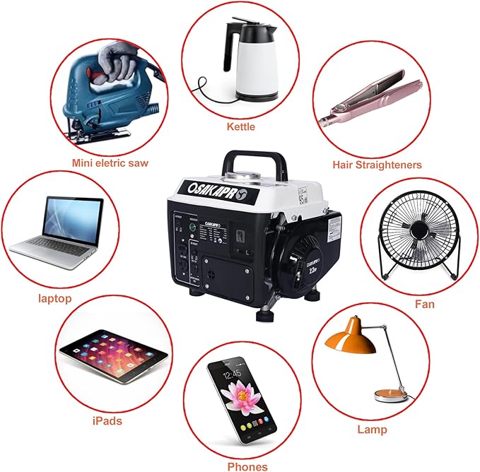 Zateety Portable Generator, 71CC 2.2 HP 2-Stroke, 900W Peak Power, Outdoor Power Station Low Noise, Gas & Oil Mix Powered Generator, Recoil Generators for Home Use, Camping Battery Backup, White