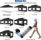 HOTEEL 10x20 Heavy Duty Pop up Canopy Tent with 6 Sidewalls, Easy Setup Outdoor Commercial Instant Tent for Parties Wedding Event, with Roller Bag & Sand Bags, Black(Hexagonal Frame)