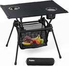 Anbte Ultralight Portable Camping Table, 3.2lb Folding Camping Table with Cup Holders & Storage Net, 20in Height for Camping Hiking Tailgating Beach Picnic Travel Patio, 23" x 16", Black