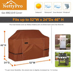 NettyPro BBQ Grill Cover 52 inch Heavy Duty Waterproof Outdoor 2-3 Burners Gas Grill Cover for Outside Weber, Char-Broil, Brinkmann, Nexgrill Barbecue, Brown