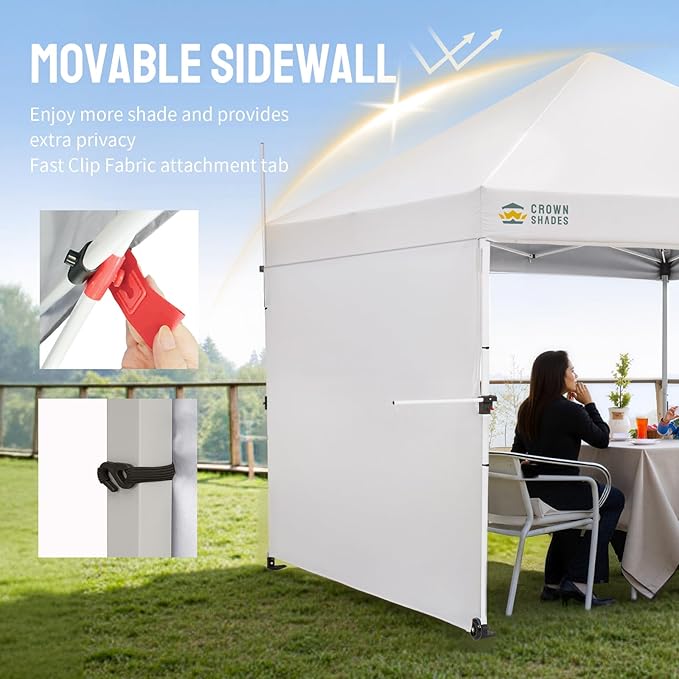 CROWN SHADES 10x10 Pop Up Canopy Tent with 1 Comercial Kit, Instant Commercial Tent with Patended Centerlock, 400D Silver Coated Fabric, 1 Sidewall, 4" Wheels, Sto'N Go Bag,White