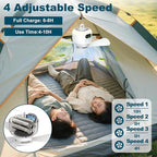 Portable Camping Fan, 10.6 Inch Tent Ceiling Fan,Rechargeable 8000mAh with Light & Hook,Timable & Auto Shut Off,Detachable Fan Blade, Used for Tent Canopy RV Porch Beach Bedroom