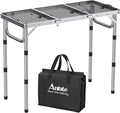 Anbte 3ft Folding Grill Table with Storage Bag, 3 Adjustable Height 27.5" Aluminum Portable Grill Table, Heat Resistant, Lightweight, Portable Handle for BBQ Cooking Camping Travel, 35" X 16", Silver