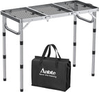 Anbte 3ft Folding Grill Table with Storage Bag, 3 Adjustable Height 27.5" Aluminum Portable Grill Table, Heat Resistant, Lightweight, Portable Handle for BBQ Cooking Camping Travel, 35" X 16", Silver