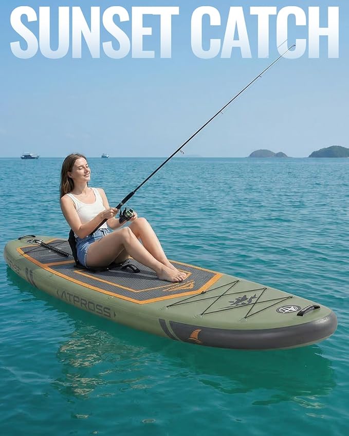 10'6''x33''Inflatable Stand Up Paddle Board, 400lbs Extra Wide Stand Up Paddleboard with Kayak Seat, Anti-Slip EVA Deck Premium SUP Accessories Kit, Non-Slip Stable Deck Boat for Yoga Fishing Surf