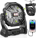 20000mAh Portable Battery Powered Camping Fan - with LED Light, Quiet Battery Operated, Camping Gear for Travel, Tent, Beach, Car or Hurricane Power Outages, Black