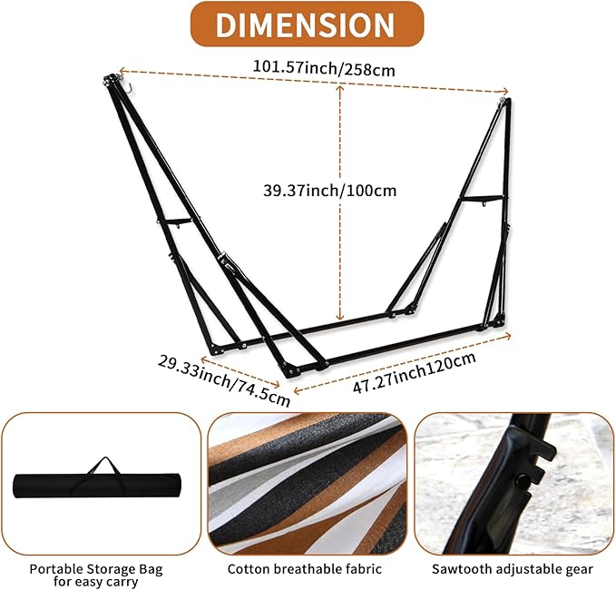 Hammock with Foldable Steel Stand,Frabic Tension Adjustable Indoor,Carrying Bag Included, 616 lbs Weight Capacity, Portable Suitable for Outside Garden Yard Outdoor Inhouse Yellow