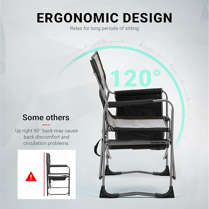 Overmont 2PCS Oversized Lightweight Camping Chair - Portable Comfortable Heavy Duty Foldable Directors Chairs with Side Table & Cooler Bag for Outside Camp Beach Picnic Lawn and Fishing Support 400lbs
