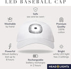 Head Lightz Rechargeable LED Baseball Cap – Built-in USB Light with 3 Brightness Levels – Perfect for Running, Walking, Golf & Camping – Hands-Free Lighted Hat – Oprah’s Favorite Things – White