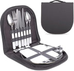 Camping Cutlery Set,Camping Silverware Kit Cutlery Organizer Utensil Picnic Mess Set,Travel Camping Portable Fork Spoons Plate Cutlery Set for Hiking, Picnic and Backpacking, Perfect for 1-2 Person (