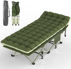 Suteck Camping Cot, Folding Camping Cot Bed for Adults Sleeping 1200D Double Layer Oxford Portable Folding Outdoor Cots for Camping W/Soft Pad Carry Bag for Home Office Nap Beach Travel, 500LBS