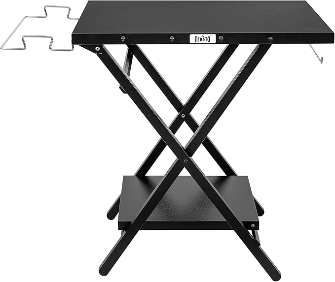 Folding Grill Table, Pizza Oven Table & Portable Table with Bottom Shelf, Tool Hooks, Trash Bag Holder & Paper Towel Rack, Grill Stand for Pizza Oven & Tabletop Griddle, BBQ & Tailgating, Black