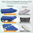 Suteck 32In XXL Folding Camping Cot, 900LBS Heavy Duty Sleeping Cot with Pillow Mattress, 1200D Double-Layer Oxford Portable Cot for Adults with Carry Bag for Home Office Nap Beach Travel