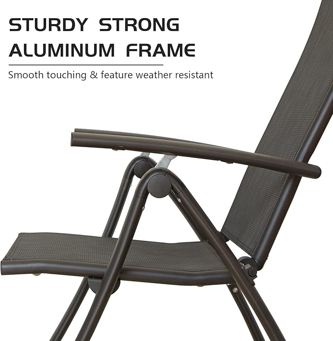 Domi Patio Outdoor Sling Chairs Set of 2, Folding Outdoor Reclining Camping Chairs with Armrest Adjustable High Backrest Portable Chair
