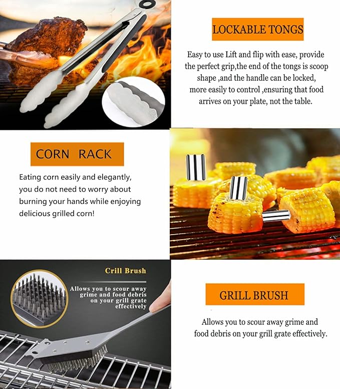 MUJUZE Grill Set,Grilling Gifts for Men,Grilling Accessories,BBQ Set,BBQ Accessories with Apron for Dad,Grill Tool Set for Outdoor,Grill Kit for Camping,Backyard