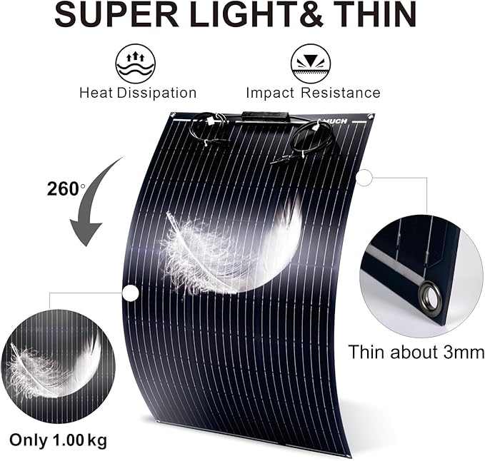 200W Flexible Solar Panel Kit Lightweight Monocrystalline Ultra-Flexible Bendable Mono Off-Grid Charger with 30A Charge Controlle for 12-24V Battery Charging Car Battery Camping Stuff
