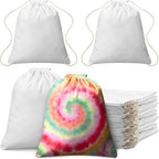 Saintrygo 100 Pcs Tie Dye Drawstring Bags Cotton Sublimation Blank Backpack Bulk Tie Dye Kits Things for Large Groups, 14"x16"