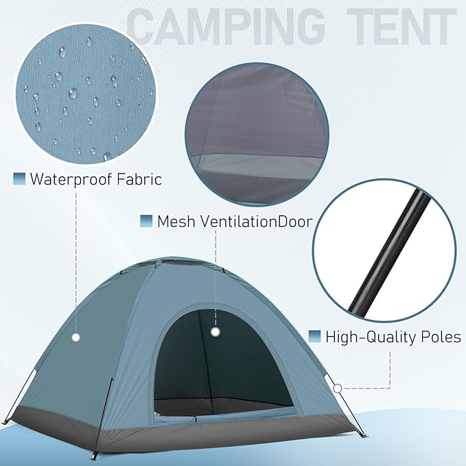 Waterproof Tents for Camping, Camping Dome Tent, 1-4 Person Waterproof Windproof Easy Setup Spacious Family Tents with Carry Bag for Hiking Backpacking Traveling Glamping Beach