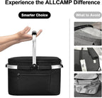 ALLCAMP Picnic Basket - Insulated Cooler, Thickening Foldable Picnic Basket with Removable Baskets & Sewn-in Frame, Basket for House Warming Gifts New Home(Jet Black)