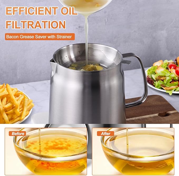 68oz Stainless Steel Deep Fryer Pot with Basket and Oil Strainer, Multifunctional Deep Frying, Small Stove Top deep fry for Kitchen and Camping, Steel Pour Pot for French Fries, Chicken (2L)