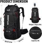 Hiking Backpack Camping Light Travel Backpack for Men Women with Shoe Compartment Rain Cover Can Hang Water Bag Green Blue Black Optional for Hiking Camping Traveling 60L Capacity