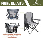 ALPHA CAMP Oversized Camping Folding Chair - Heavy Duty Steel Frame Support 350 LBS, Collapsible Padded Arm With Cup Holder, Quad Lumbar Back, Portable for Outdoor/Indoor