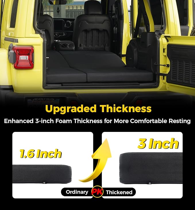 Xprite Upgraded 3" Thick Premium Foam Mattress, Foldable Trunk Sleeping Platform Compatible with 2018-2025 Jeep Wrangler JL 4 Door, Portable Camping & Overlanding Bed
