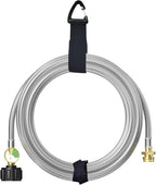 12FT Stainless Braided Propane Adapter Hose with Gauge, Propane Tank Hose Adapter 1lb to 20lb Converter for QCC1/Type1 Coleman Camp Stove, Buddy Heater, Tabletop Grill&More 1lb Portable Appliance