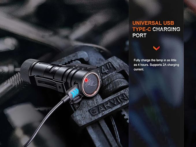 Fenix HM71R 2700 Lumens Headlamp, Rechargeable Spot Light, Flood Light, L-Shape 90 Degree Right Angle Flashlight Industrial Grade with a USB Wall Plug