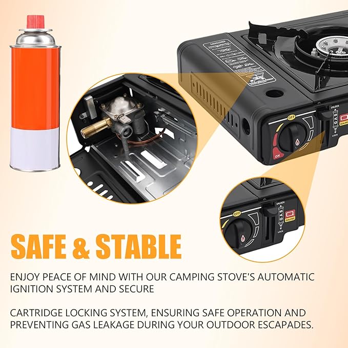Portable Camping Stove｜24,000 BTU Dual Burner Gas Grill w/Removable Case｜Compact 24.8" Outdoor Cooker for RV Tailgating｜Stainless Steel 2-Burner Propane Stove