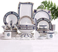 Ceramic Tableware Set with 55 Pieces/Bowl/Soup Pot/Spoon | Bone China Tableware, Blues Garden Pattern Porcelain Combination Set