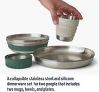 Sea to Summit Detour Stainless Steel Collapsible 2 Person Camp Dinnerware Set (2 Plates, 2 Bowls, 2 Mugs)