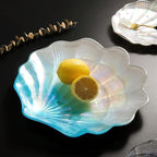 Camping Plates Creative Shell-Shaped Glass Dinner Plate Gradient Color Plate Salad Fruit Plate Dessert Home Kitchen Plate Tableware Decorative Plate(19.5cm)