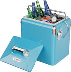 VINGLI 14qt Small Insulated Portable Cooler, Retro Vintage Classic Style Hard Metal Cooler for Barbeques, Camping, Fishing and Picnics