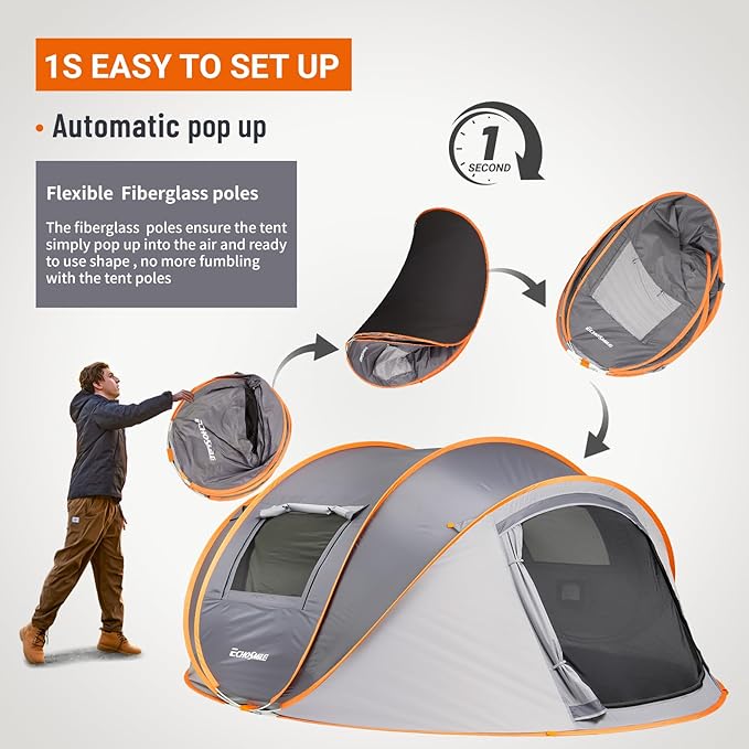 EchoSmile Instant Pop Up Camping Tent, 2/4/6 Person, Easy Setup Tent, Water Resistant Dome, Portable with Carry Bag