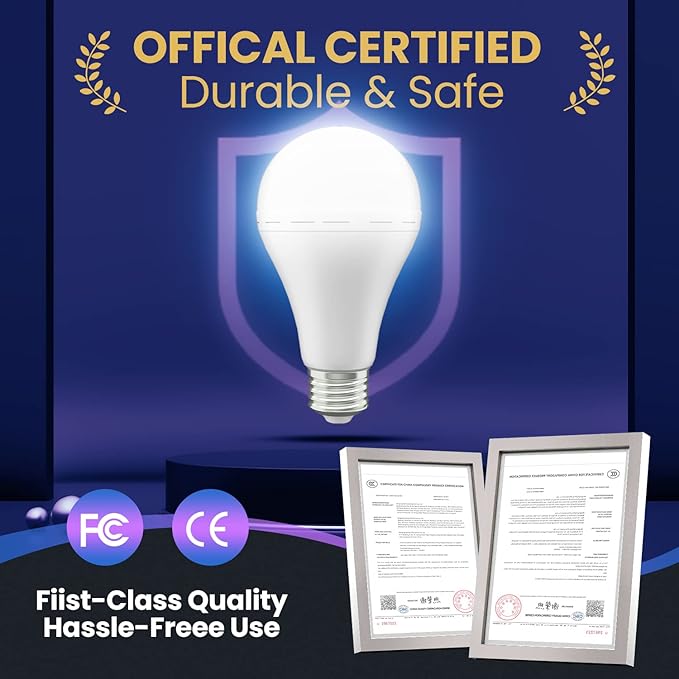 Emergency Rechargeable Led Light Bulb with Hook,Stay Lights Up When Power Failure, 1500mAh 12W 60W Equivalent LED Light Bulbs for Home, Camping, Hiking, 6 Pack