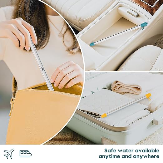 Personal Survival Straw.316L Stainless Steel Reusable Water Filter Straw Portable Water Purifier Straw for Camping Hiking Backpacking Travel, Emergency Survival Gear(Orange,1Pcs)
