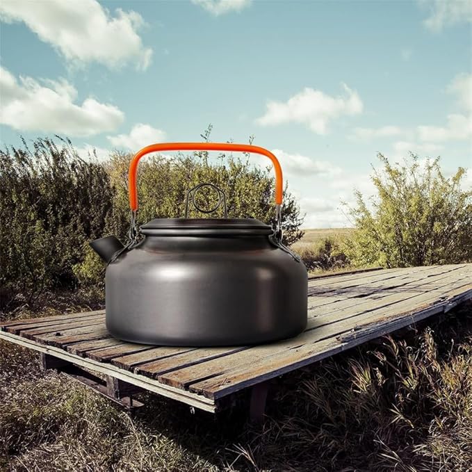 Outdoor Camping Cookware Kit Aluminum Portable Nonstick Cooking Water Kettle Pot Pan Set for Hiking Picnic BBQ Tableware,Black,A-Orange-A