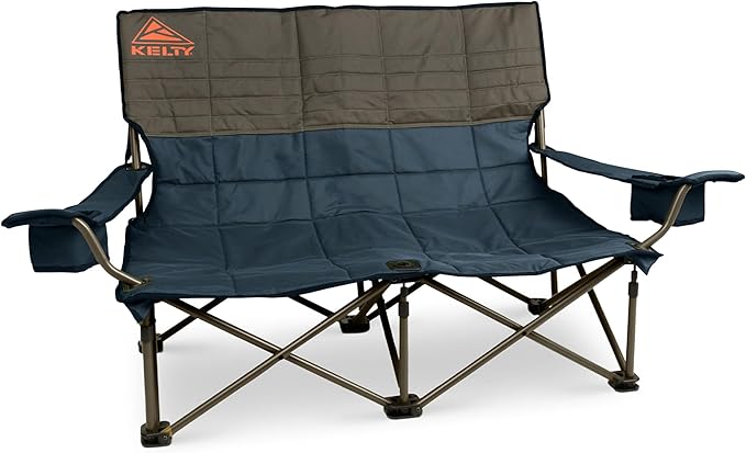 Kelty Low Loveseat Oversized 2-Person Heavy Duty Folding Camp Chair, Double Seat for Soccer Games, Tailgating, Beach Days (Low Height/Dark Shadow)