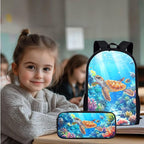 Sea Turtles School Backpack Set for Kids Boys 4Pcs Animal Bookbag and Lunch Bag Sets for Little Boys Ages 8-12 Elementary Middle School,Daypack with Adjustable Strap for Travel Hiking