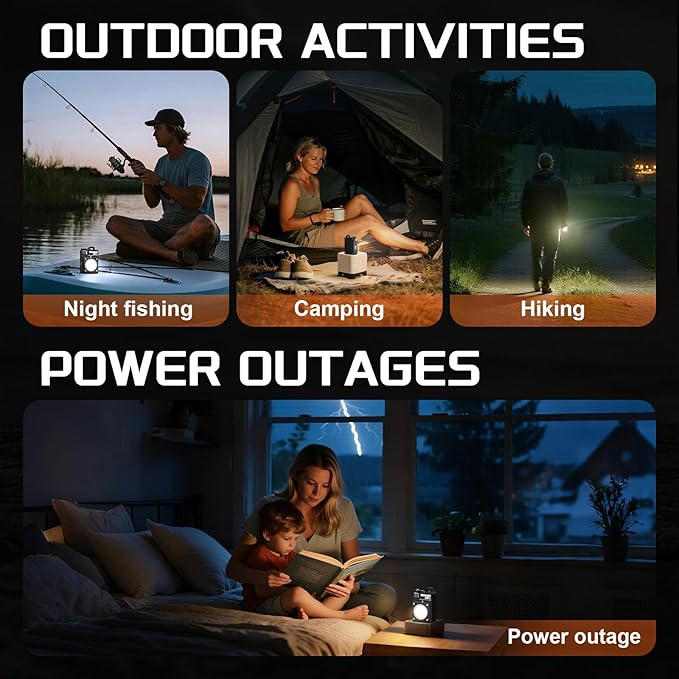 Portable Camping Light, 3500LM Adjustable LED Camping Lantern Rechargeable with 2.5-15H Runtime&Screen, Alloy Waterproof Flashlight for Power Outages, Emergency, Hurricane(Black)