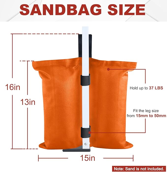 ABCCANOPY Canopy Weights 120 LBS Tent Sand Bags,4-Pack Orange (Without Sand)