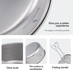 iBasingo Backpacking Cookset Titanium Camping Pots Set Ultralight Outdoor Picnic Pots Pans with Folding Handle Druable Portable Cooking Mess Kit Compact Picnic Dishes Bowls Cups (Multiple Sizes)