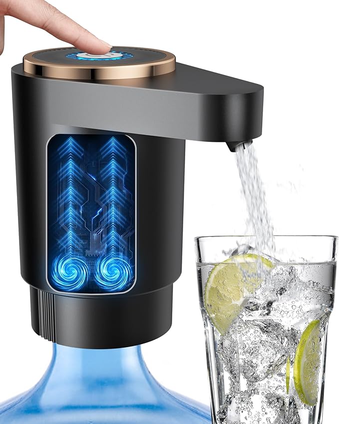 Water Jug Pump for 5 Gallon Bottle – Portable Electric USB-C Charging Dispenser, Dual Powerful Motors, Fast Flow, Fits 2-5 Gallon Jugs – Ideal for Home, Office, Camping, RV, Black